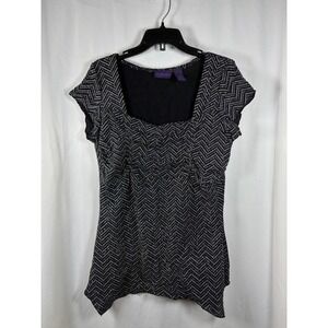 Metaphor Womens XL Black Silver Metallic Chevron Sharkbite Hem Square Neck Top
